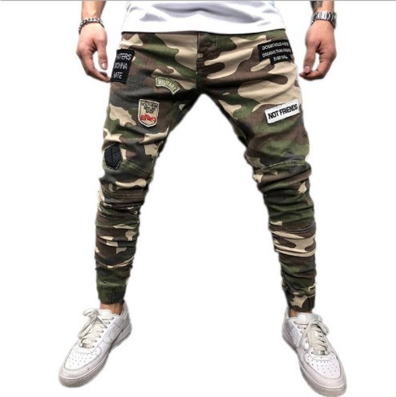 Men's Jeans Badge Stretch Slim Fit Camouflage Skinny Pants