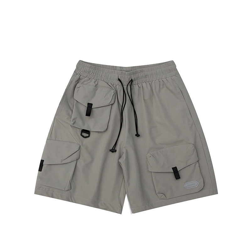 Men's Fashion Solid Color Multi-Pocket Decorative Straight Shorts