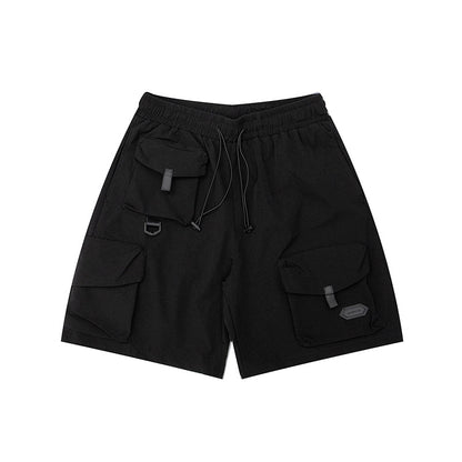 Men's Fashion Solid Color Multi-Pocket Decorative Straight Shorts