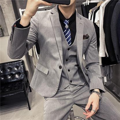 Slim Fit Solid Color One Button Business Best Man Three Piece Set