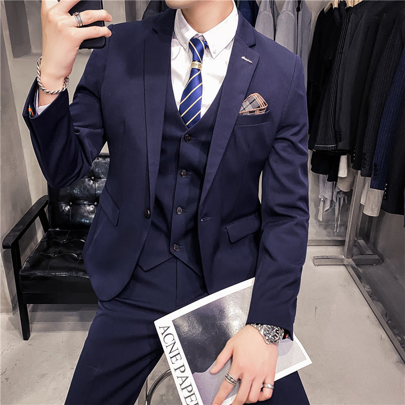 Slim Fit Solid Color One Button Business Best Man Three Piece Set