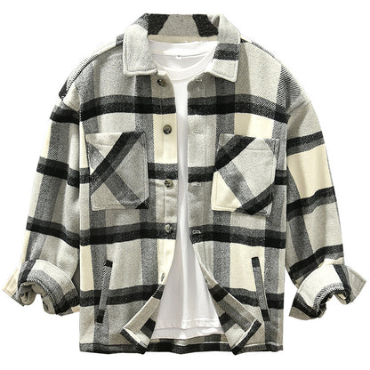 Plaid Plus Size Lapels Loose Top Youth Fashion Coat For Men