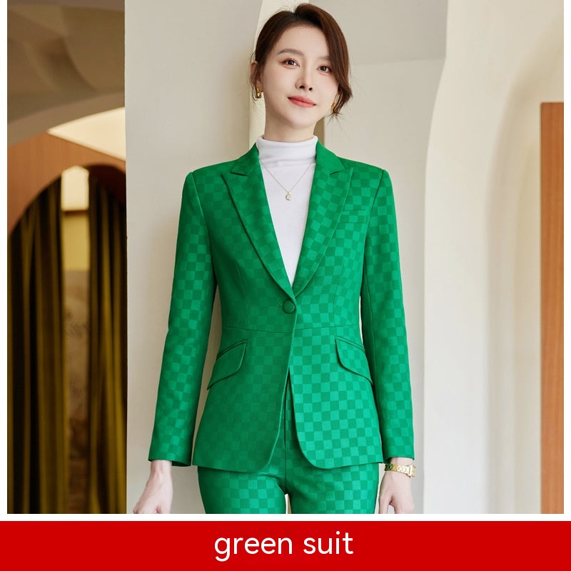 Plaid Green Suit Slim Temperament Socialite