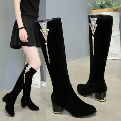 Women's Side Zipper Fleece Lined Over-the-knee Boots