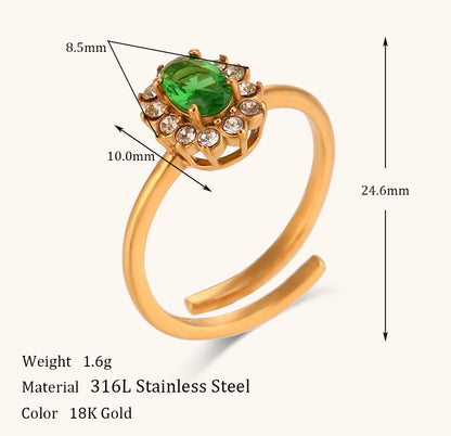 Oval Flower Zircon Adjustable Ring