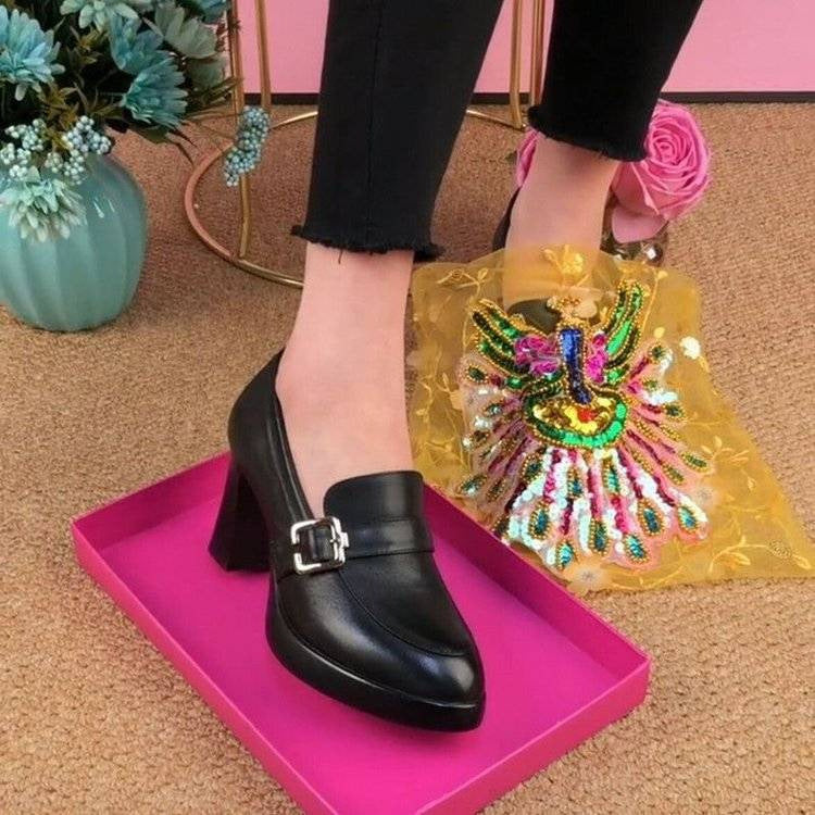 Thick Soled Thick Heels Fashion Shoes Deep Cut Women's Leather Shoes