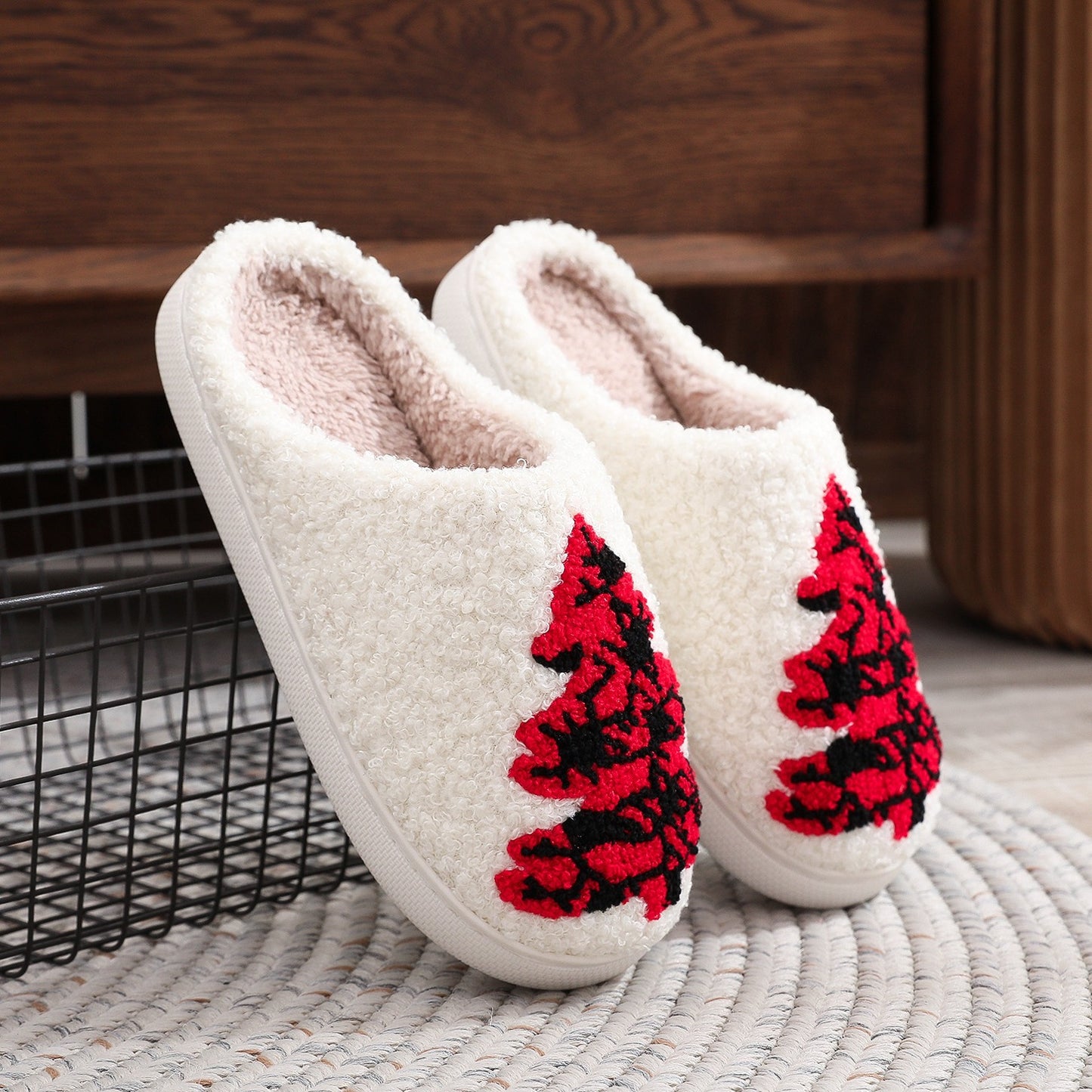 Ins New Christmas Tree Cotton Slippers Winter Warm Thickened Non-slip