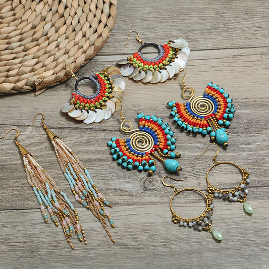 Handmade Weave Vintage Vacation Versatile Temperamental Earrings Women