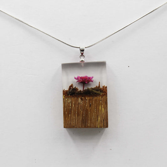 Handmade Real Dried Flower Wooden Pendant Necklace
