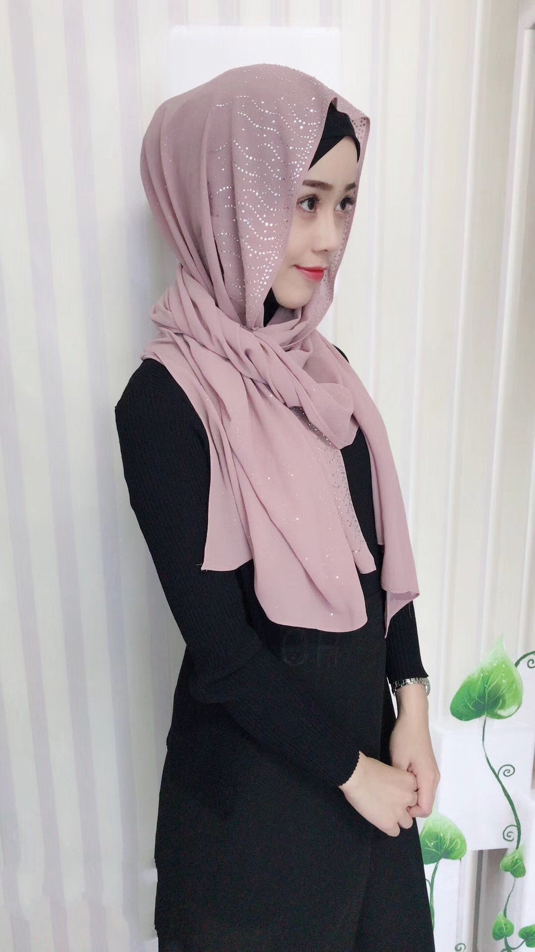 Chiffon Silver Diamond Fashion Muslim Scarf