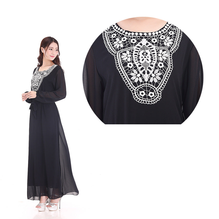 Muslim Robe Arab Hui Ethnic Women Chiffon Plus Size Women's Long-sleeved Dress