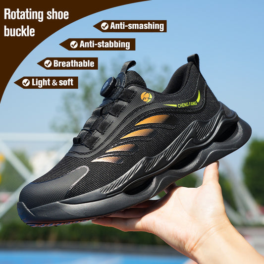 Cross-border Arrival Button Flying Woven Labor Protection Shoes Steel Toe Cap