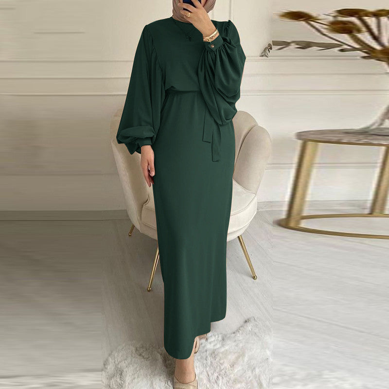 Solid Color Long Sleeve Casual Muslim Dress Robe Robe Dress