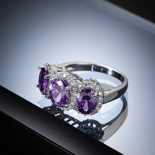 Hot-selling Ornament Light Luxury Purplish Red Zircon Ring