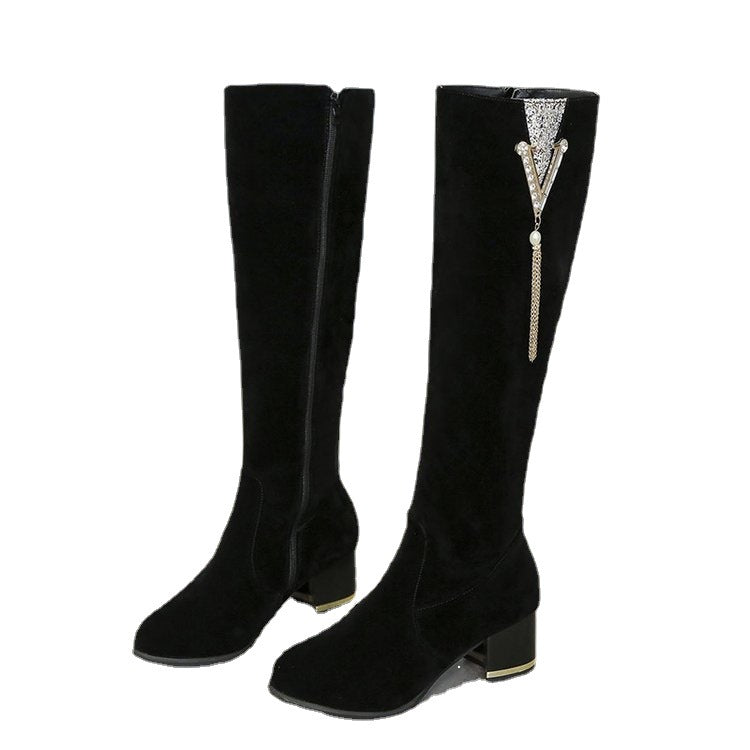 Women's Side Zipper Fleece Lined Over-the-knee Boots