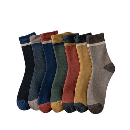 Men's Extra Thick Thermal Vintage Color Matching Terry Tube Socks