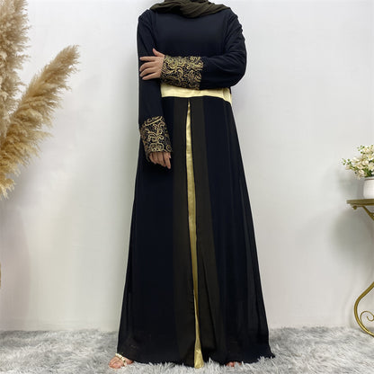 Women's Muslim Patchwork Long Sleeved Dress