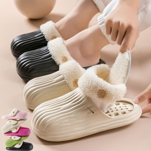New Detachable House Slippers Winter Warm Waterproof Removable Fluffy Slippers With Button Design Non-slip Plush Shoes For Women Men