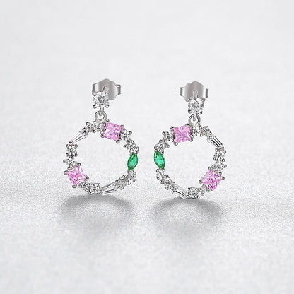 Colorful Summer S925 Silver Earrings Round Square Candy Color Temperament Wild