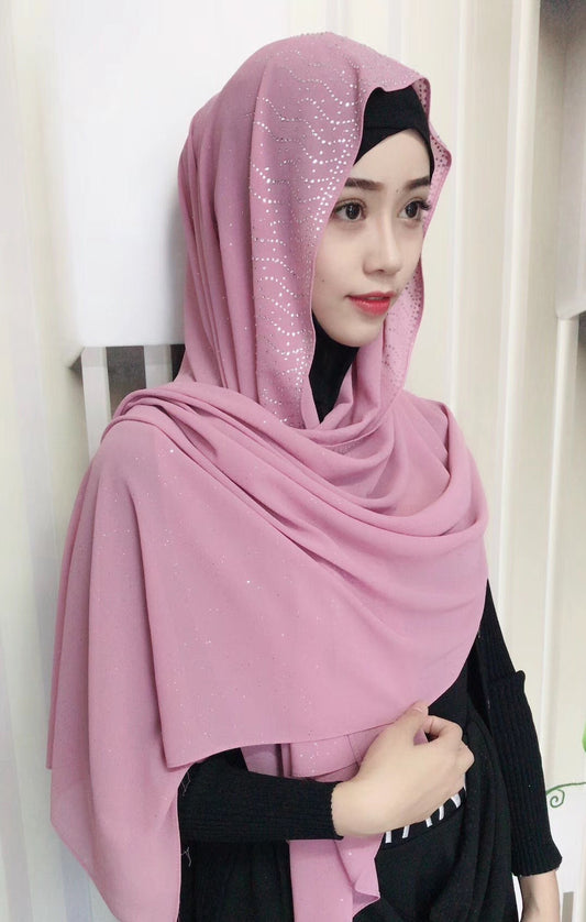 Chiffon Silver Diamond Fashion Muslim Scarf