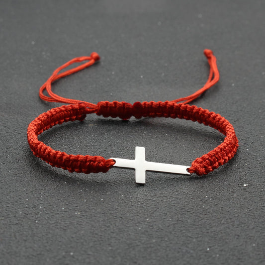 Stainless Steel Cross Shelf Hand-woven Adjustable Rope Bracelet