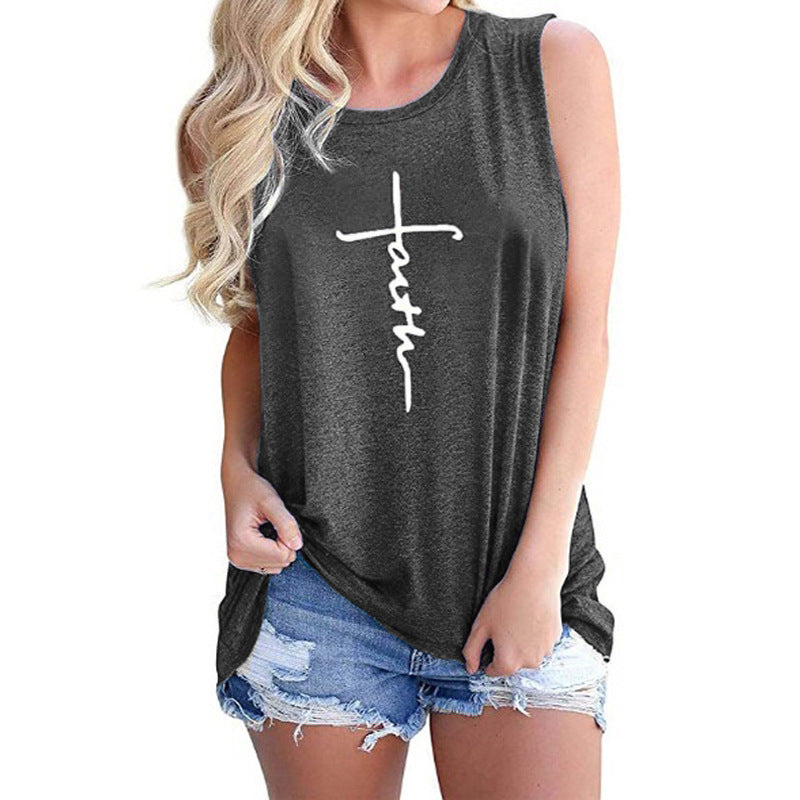 Women's Vest Letter Print Crew Neck Casual Sleeveless Vest