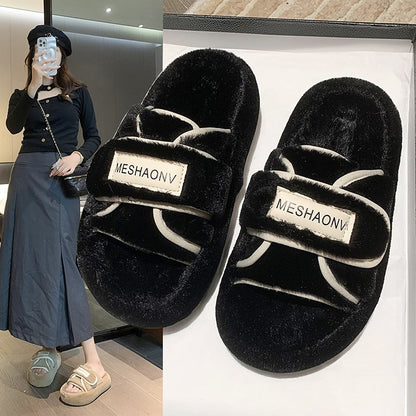 Platform Slippers Women's One-word Velcro Fashion Slippers