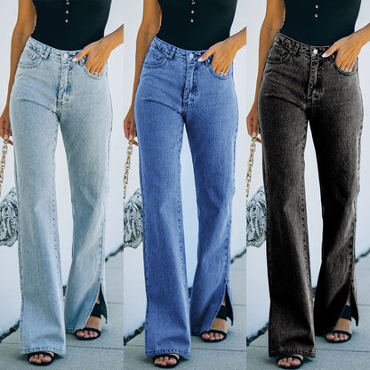 Women's Casual Trousers Slit Wash Jeans