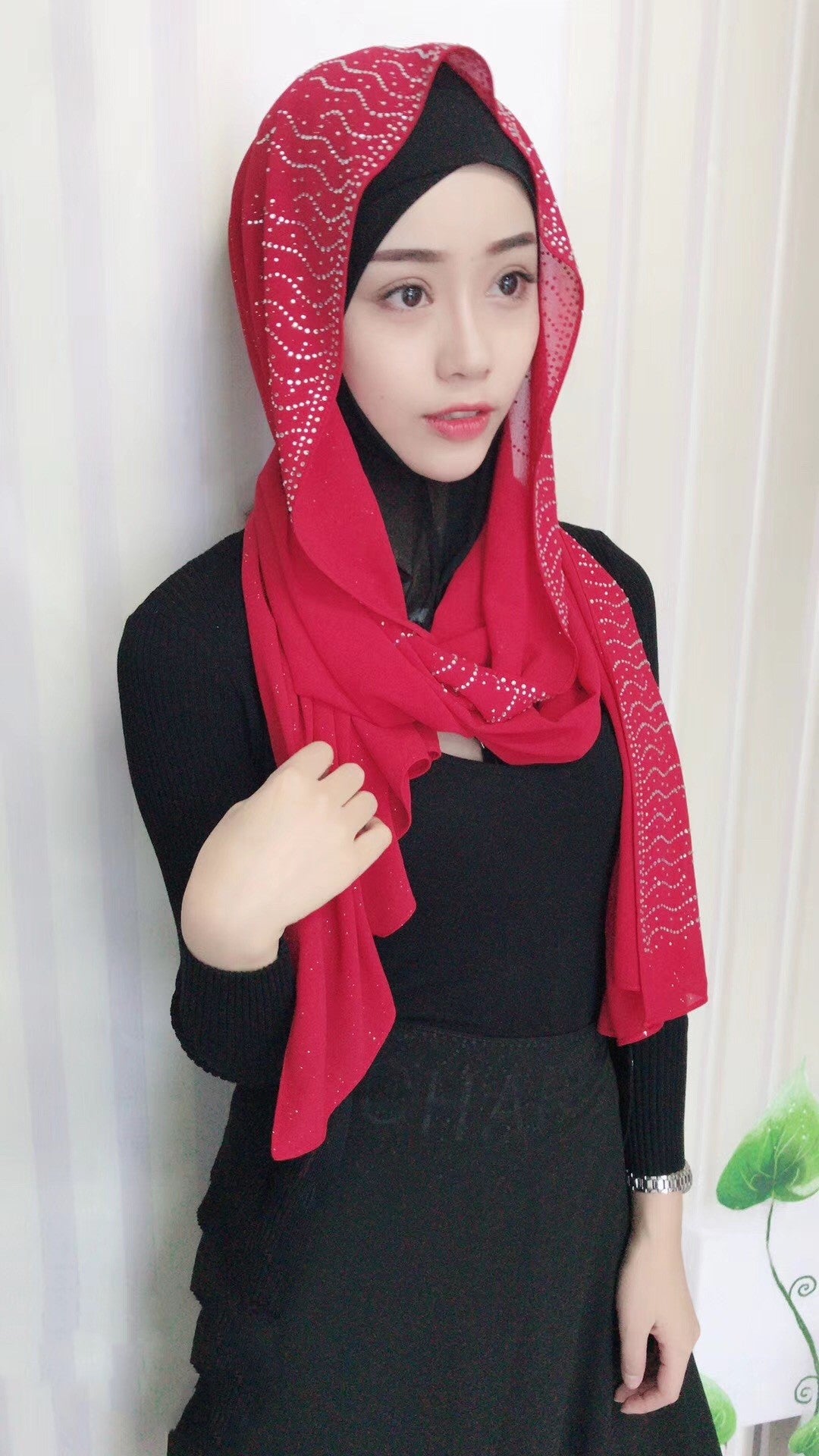 Chiffon Silver Diamond Fashion Muslim Scarf