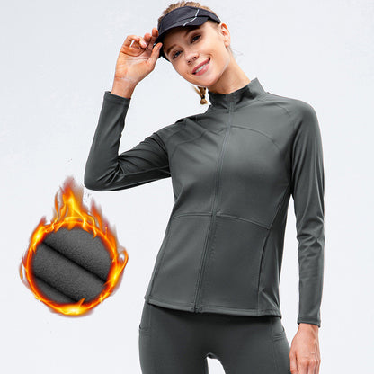 Zipper Elastic Fitness Running Long Sleeve Sports Coat Clothing