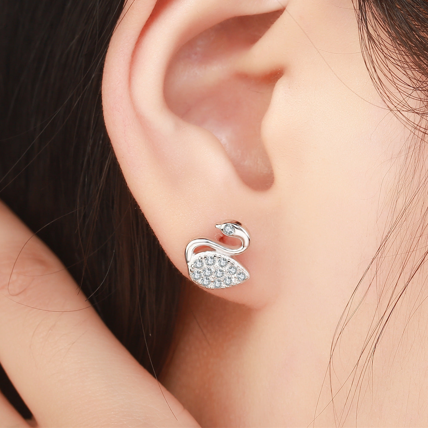 Zircon Little Swan Simple Elegant Earrings