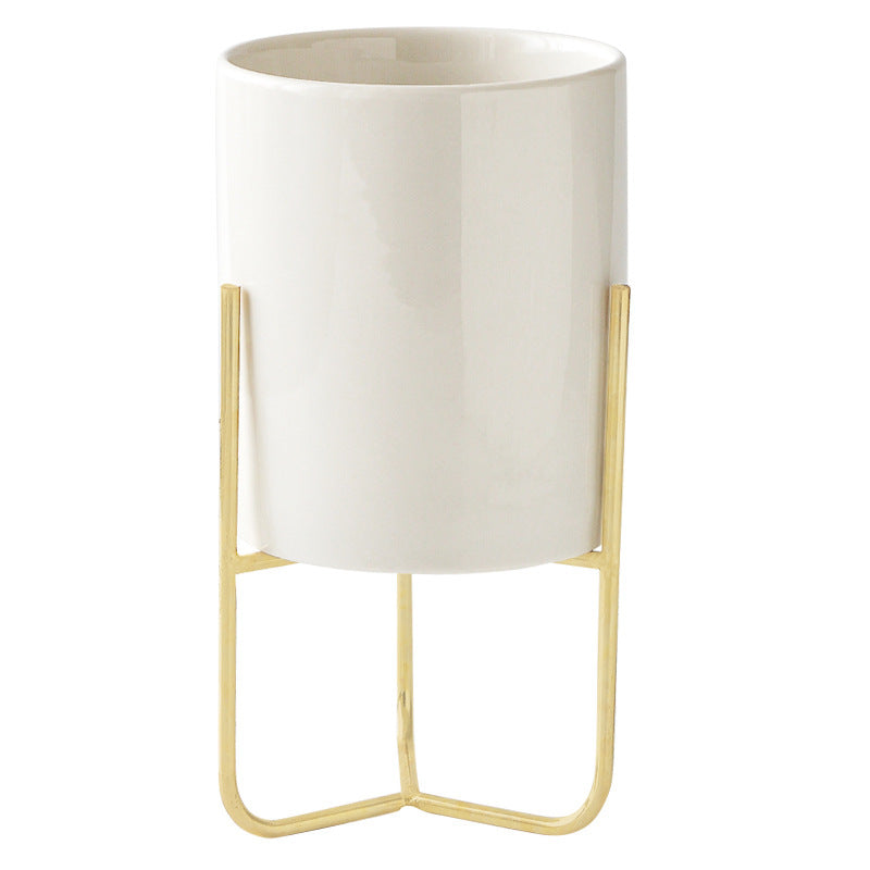 Gold-plated Iron Vase Simple Iron Frame Ceramic Flower Pot