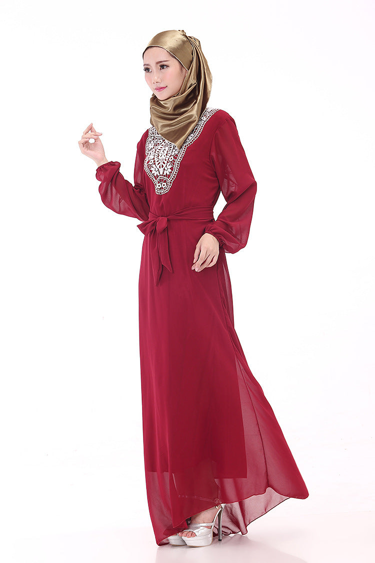 Muslim Robe Arab Hui Ethnic Women Chiffon Plus Size Women's Long-sleeved Dress