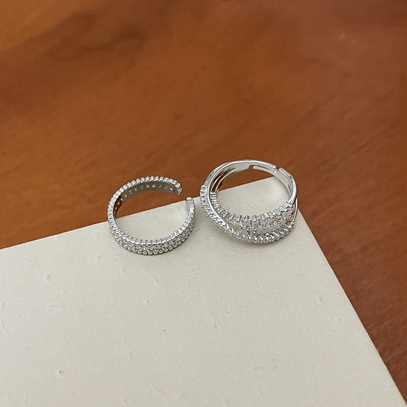 Exquisite Cross Diamond-studded Ring High-grade Couple Spring
