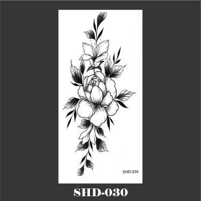 Black And White Sketch Flower Waterproof Tattoo Sticker