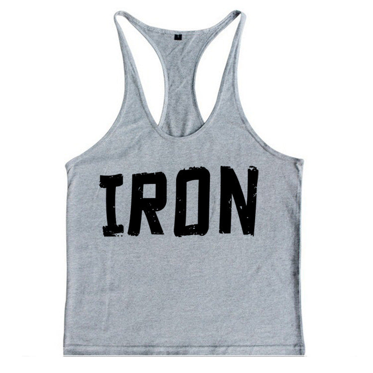 Sports Fitness Vest Men's European And American Vest Cotton Printed IRON Spaghetti Strap Tank Top