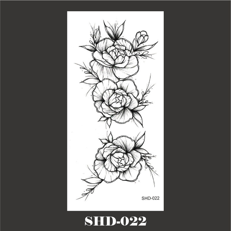 Black And White Sketch Flower Waterproof Tattoo Sticker