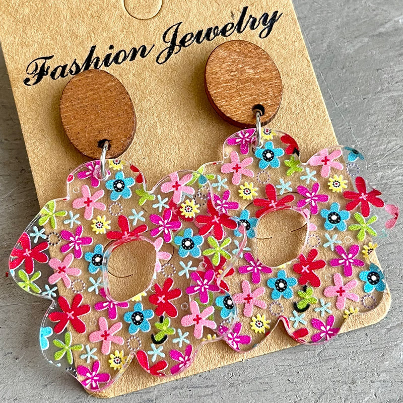 Acrylic Wooden Flower Simple Earrings