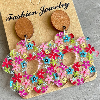 Acrylic Wooden Flower Simple Earrings