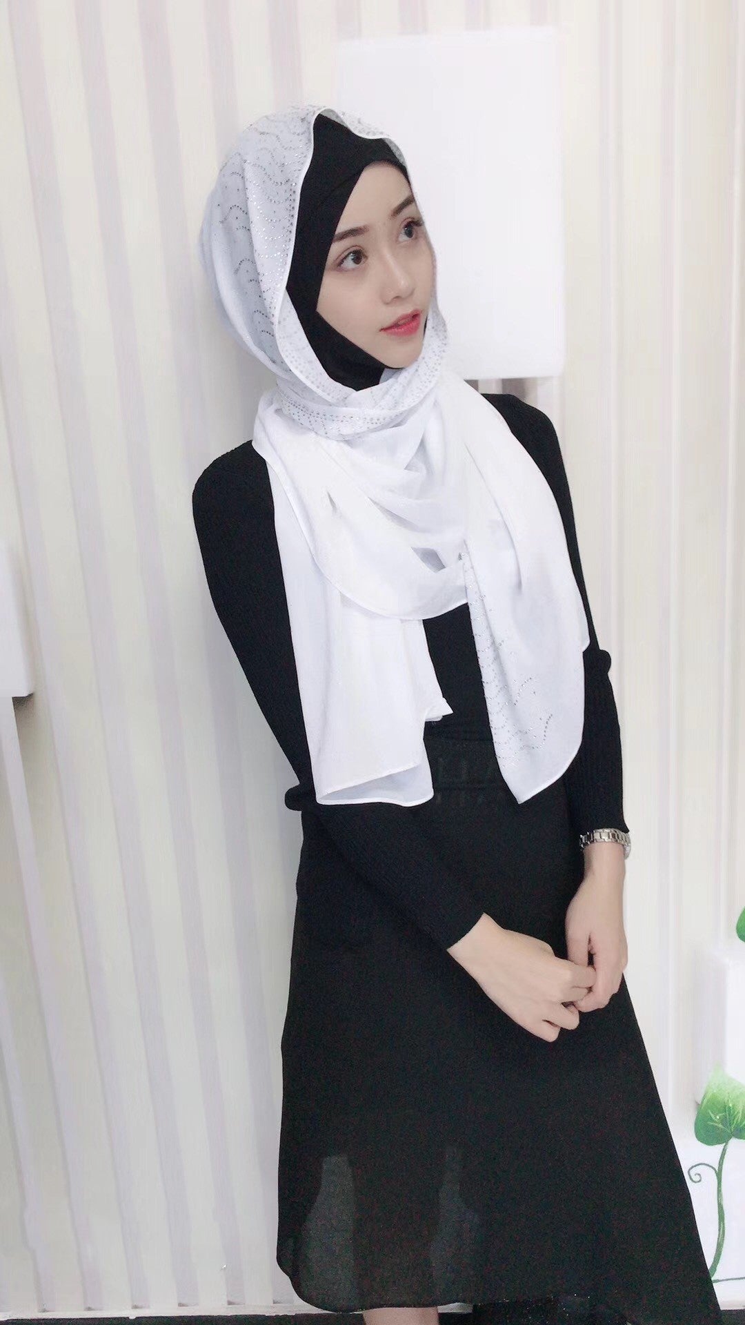 Chiffon Silver Diamond Fashion Muslim Scarf