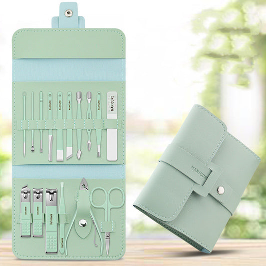 Make Up 16 Pcs Nail Clippers Nail Cutter Nail Scissors With PU Bag Stainless Steel Eagle Hook Portable Tools