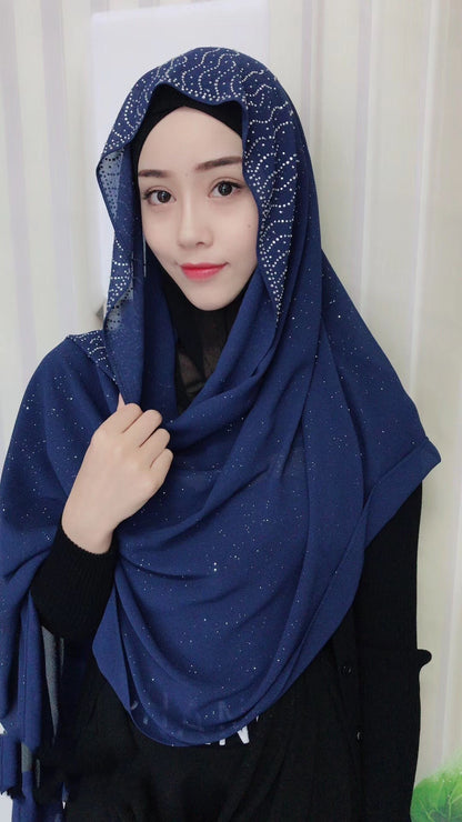 Chiffon Silver Diamond Fashion Muslim Scarf