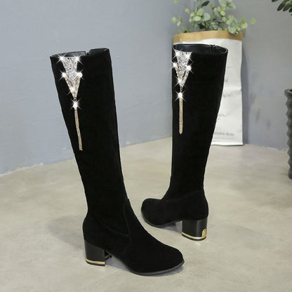 Women's Side Zipper Fleece Lined Over-the-knee Boots