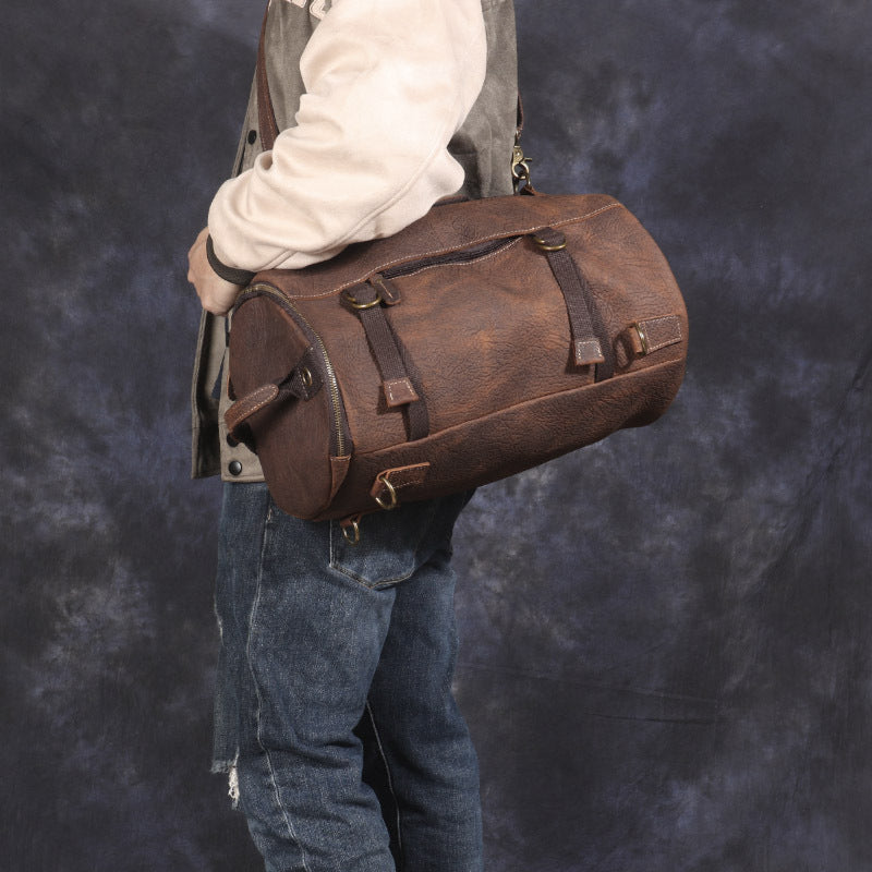 Crazy Horse Leather Men's Genuine Leather Backpack Large Capacity