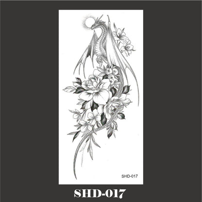 Black And White Sketch Flower Waterproof Tattoo Sticker