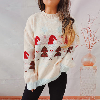 Women's Fashion Christmas Round Neck Long Sleeve Sweater
