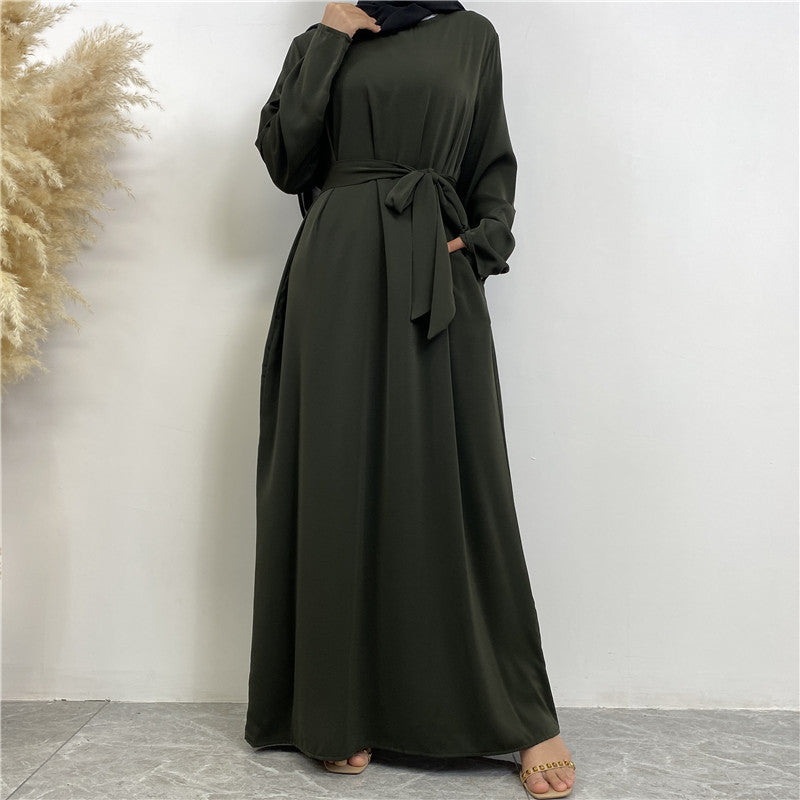 Women's Lace Up Pocket Muslim Dress