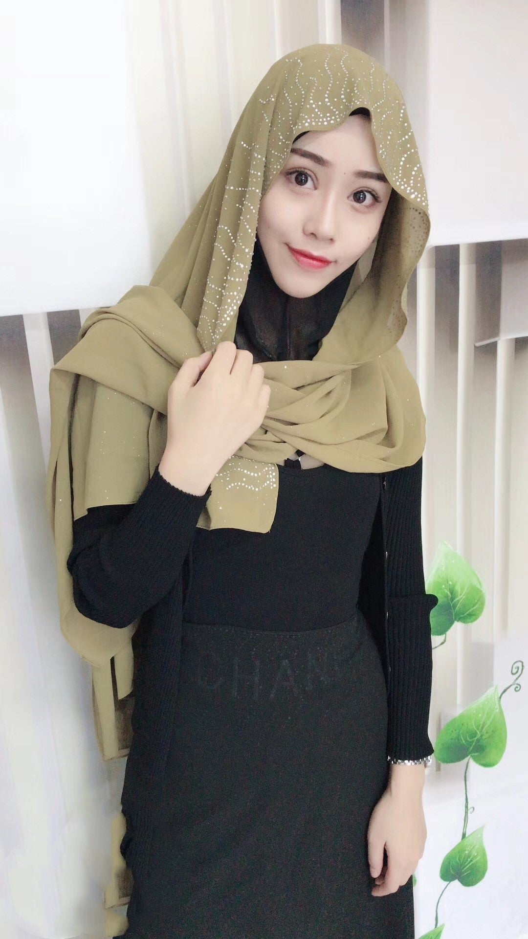 Chiffon Silver Diamond Fashion Muslim Scarf