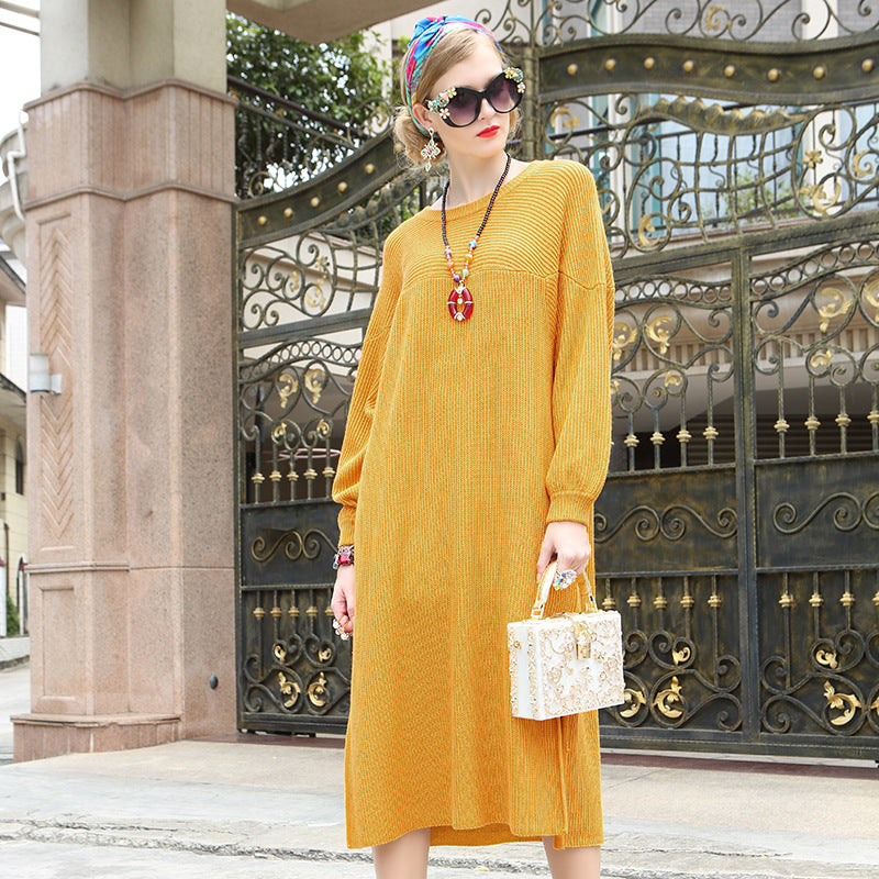 Winter warm solid color knit sweater dress long sleeve large size fat sister dress maternity dress