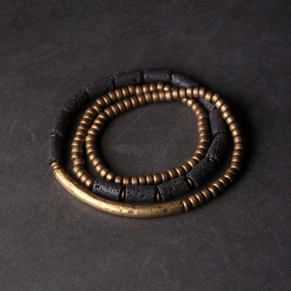 Multilayer Handmade Brass Tube Volcanic Stone Bracelet